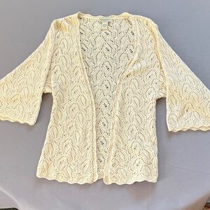 Banana Republic Open Knit Crochet Cream Cardigan w/Bell Sleeves Size S 100% Co